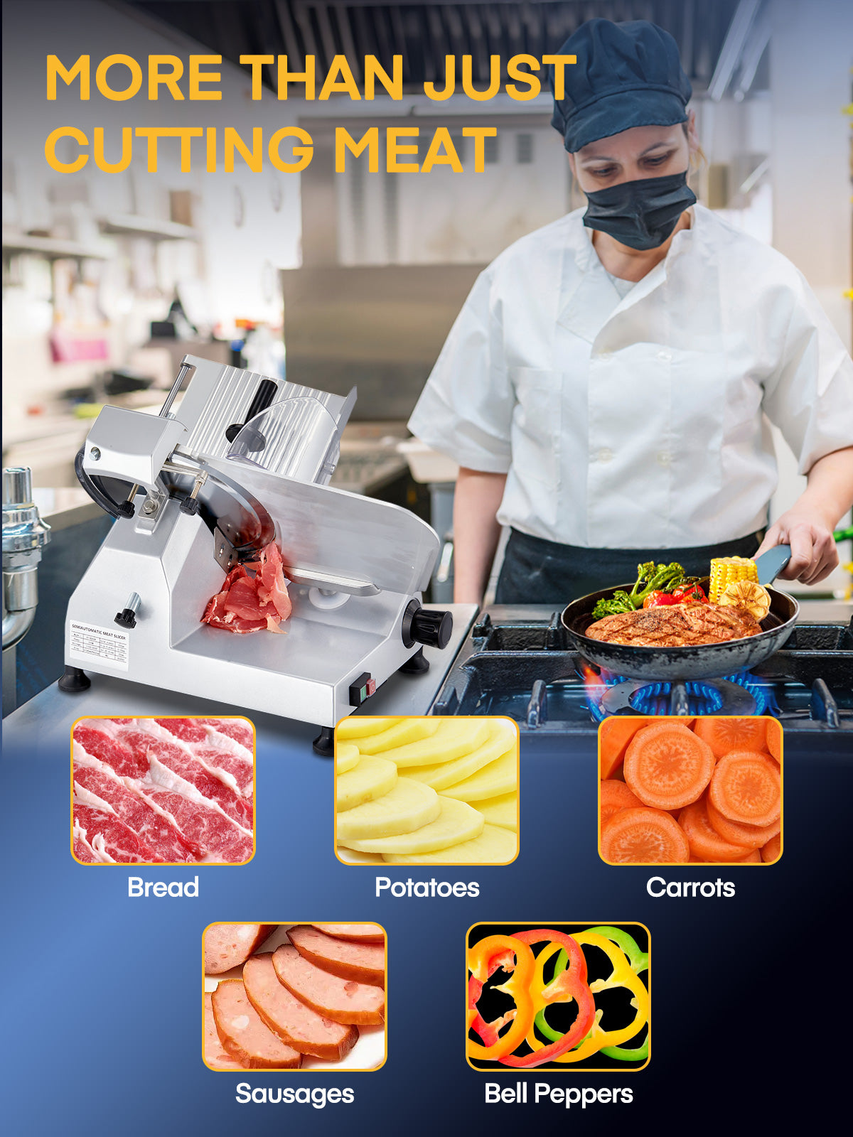10.5 inch Commercial Meat Slicer, Electric Food Deli Slicer,240W Premium Chromium-plated Steel Blade, Semi-Auto Meat Slicer for Home Use