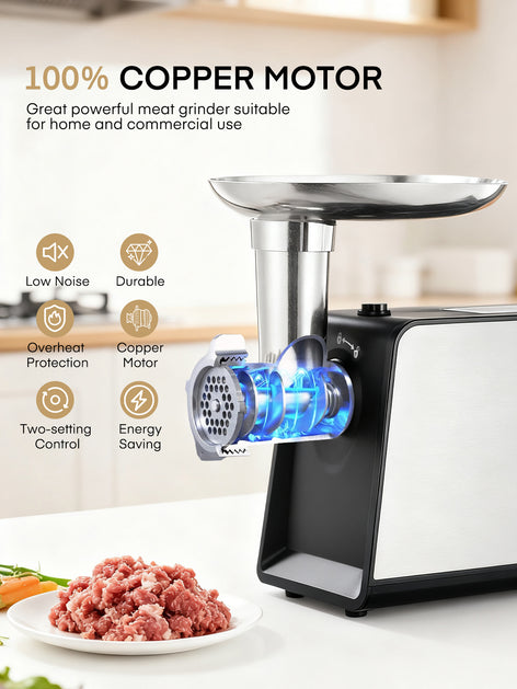 Electric Meat Grinder, 3200W Max Heavy Duty Stainless Steel Meat Mincer with 2 Blades, 3 Grinding Plates, 3 Sausage Stuffer Tubes & Kubbe Kit for Home & Kitchen & Deer Meat Processing Using