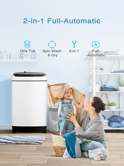 FOHERE Full Automatic Washing Machine, 1.5 Cubic feet 11 lbs Capacity Portable Machine, 8 Programs 10 Water Levels Energy Saving Top Load Washer for Apartment Dorm
