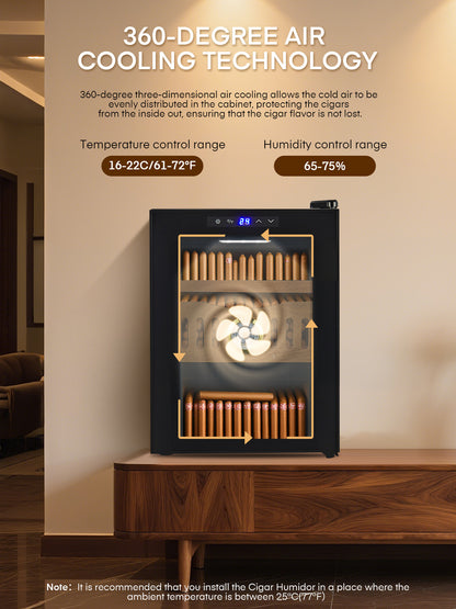 Electric Cigar Humidor for 140 Cigars, 17L Cigar Cabinet with Temperature Control, Spanish Cedar Wood Shelves, Digital Hygrometer, Gift for Men