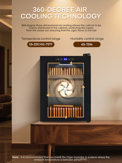 Electric Cigar Humidor for 140 Cigars, 17L Cigar Cabinet with Temperature Control, Spanish Cedar Wood Shelves, Digital Hygrometer, Gift for Men