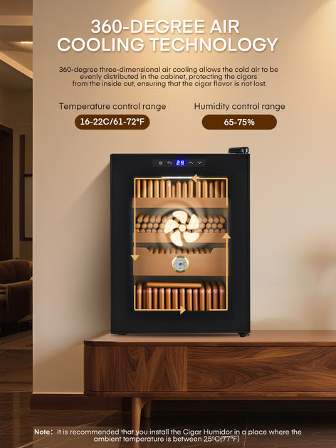 Electric Cigar Humidor for 280 Cigars, 33L Cigar Cabinet with Temperature Control, Spanish Cedar Wood Shelves, Digital Hygrometer, Gift for Men