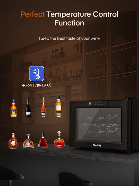 8 Bottles Wine Fridge, Mini Wine Cooler Refrigerator with 61-90℉ Digital Temper Control, Black