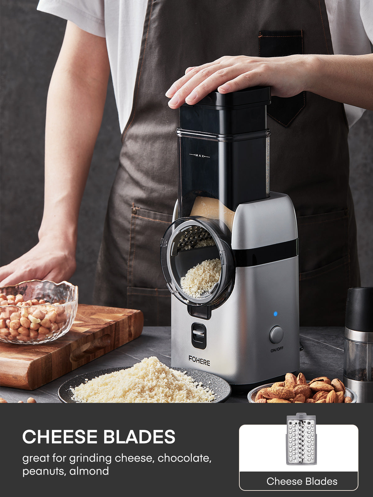 Electric Cheese Grater, 5 in 1 Electric Vegetable Slicer, 5 Free Different Blades with Storage Box for Cheese, Fruits, Vegetables