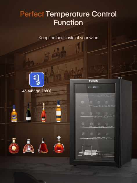 28 Bottles Wine Fridge, 2.4 Cu.ft Wine Cooler Refrigerator with 41-64℉ Digital Temper Control, Black