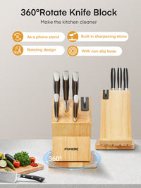 Messer-Set, 360° drehbarer Messerhalter mit 6-teiligem Küchenmesser-Set, Edelstahl-Messer-Set aus Kohlenstoffstahl mit drehbarem Block-Tablethalter, perfekte Weihnachtsgeschenke für die Küche