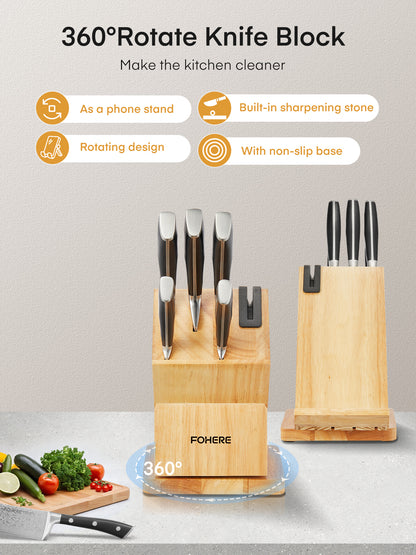 Messer-Set, 360° drehbarer Messerhalter mit 6-teiligem Küchenmesser-Set, Edelstahl-Messer-Set aus Kohlenstoffstahl mit drehbarem Block-Tablethalter, perfekte Weihnachtsgeschenke für die Küche