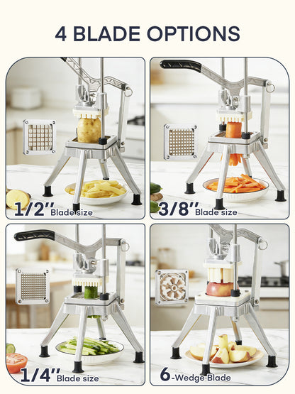 FOHERE Professioneller Gemüseschneider, mit 6-Keil-Schneider & 1/4″&3/8″&1/2" Klinge, Profi-Lebensmittelwürfler, Pommesschneider, Zwiebelschneider, Edelstahl für Tomaten, Paprika, Kartoffeln, Pilze