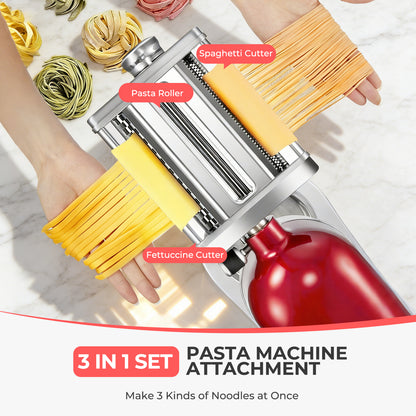 FOHERE 3 In 1 Pasta Maker Attachment for Kitchen Aid Stand Mixer, 7-Level Thickness Adjustable Pasta Roller Attachment for Fettuccine and Linguine