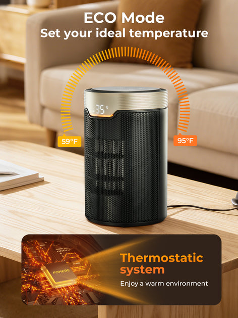 FOHERE Space Heater, ETL Certified 1500W PTC Portable Electric Heaters with Thermostat, 24H Timer, Memory Function, Touch Display, 5 Modes, Fast Heating, Quiet Safety Heat for Office Bedroom Home