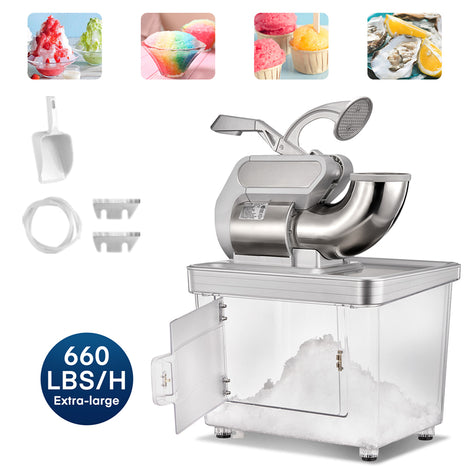 Ice Crusher 660LBS/H with Dual Blades, ETL Approved 300W Electric Snow Cone Machine with Safety On/Off Switch
