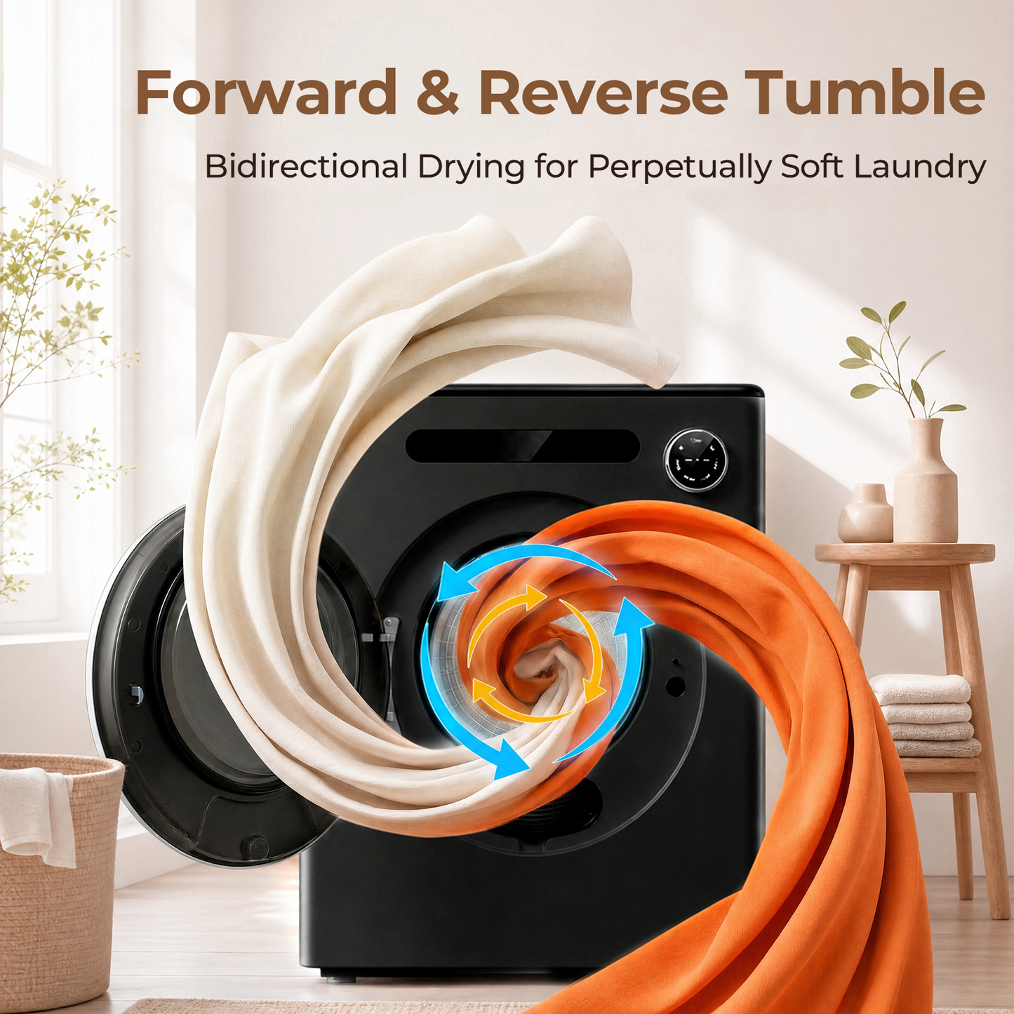 FOHERE 1.6 cu.ft Portable Clothes Dryer, 1200W Compact Electric Dryer with Stainless Steel Tub, Electric Laundry Dryer for Apartment Dorm RV, Black