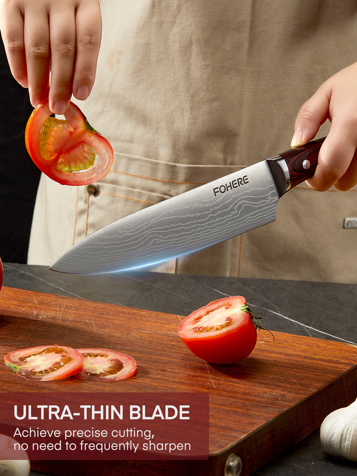 FOHERE 5-teiliges Küchenmesser-Set mit ergonomischem Pakkaholzgriff, ultrascharfes Kochmesser-Set, Edelstahl mit hohem Kohlenstoffgehalt als Geschenk