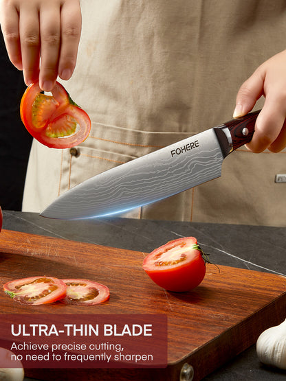 FOHERE 5-teiliges Küchenmesser-Set mit ergonomischem Pakkaholzgriff, ultrascharfes Kochmesser-Set, Edelstahl mit hohem Kohlenstoffgehalt als Geschenk