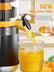FOHERE Citrus Juicer Electric, Hand-Free Orange Juicer Machine with 2 Interchangeable Cones, Automatic Juice Squeezer for Orange, Lemon, Grape, Pomegranate, Cleaning Brush Included
