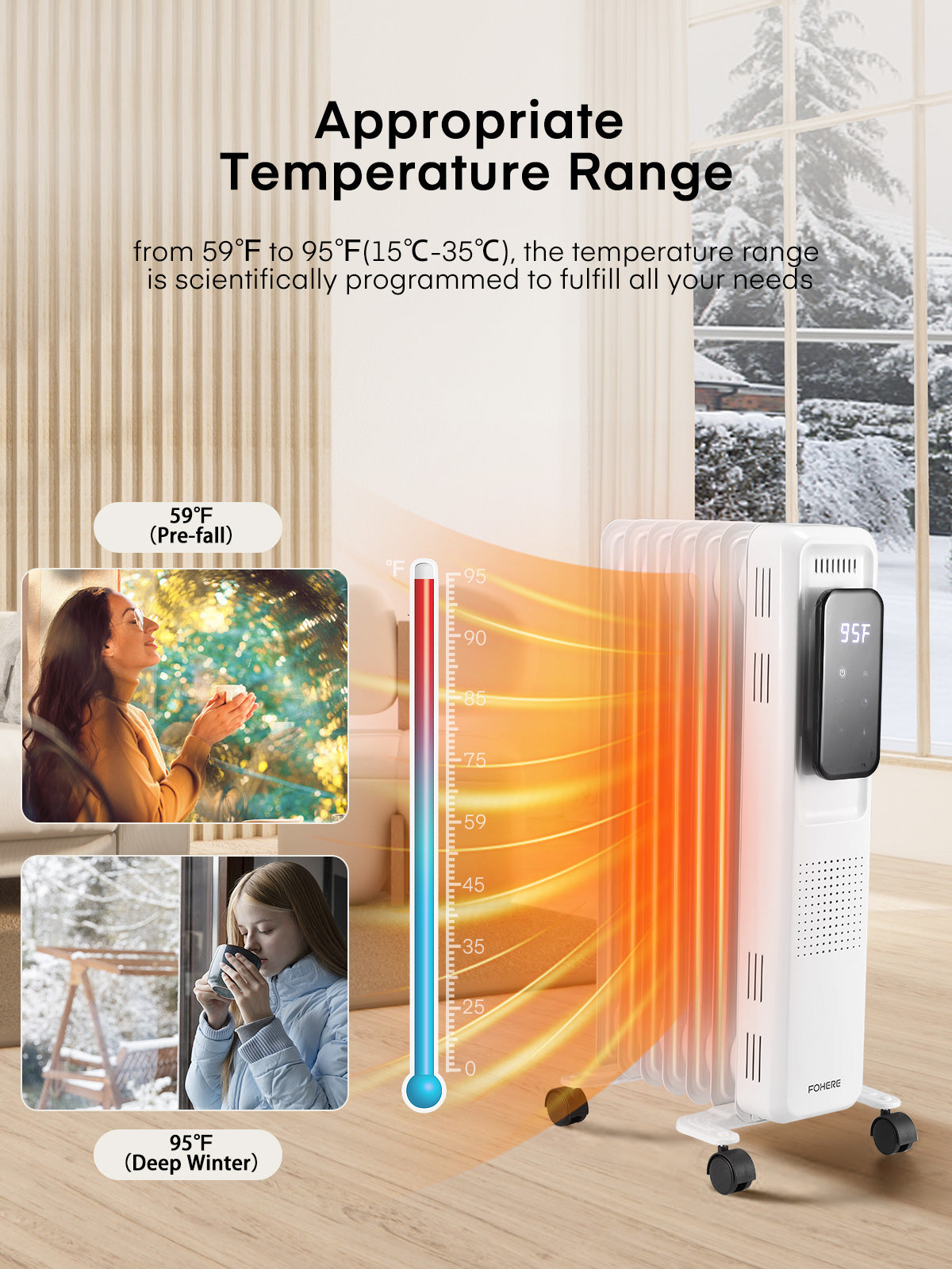 FOHERE Radiator Heater, Upgraded 1500W Electric Portable Space Oil Filled Heater with Remote Control, 4 Modes, Overheat & Tip-Over Protection, 24h Timer, Digital Thermostat, Quiet, Indoor