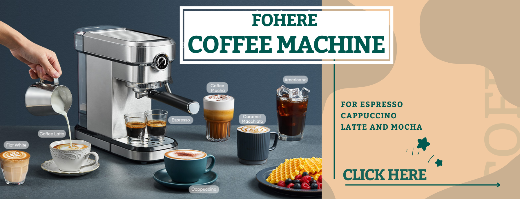 FOHERE Espresso Machine, 15 Bar Espresso and Cappuccino Maker with