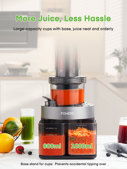 Entsafter Gemuese und Obst, Fohere Slow Juicer mit 4,72 Zoll/12cm breitem Einfüllschacht, leicht zu reinigen, für ganze Früchte & Gemüse, Kaltentsafter mit leisem Motor, Rücklauffunktion
