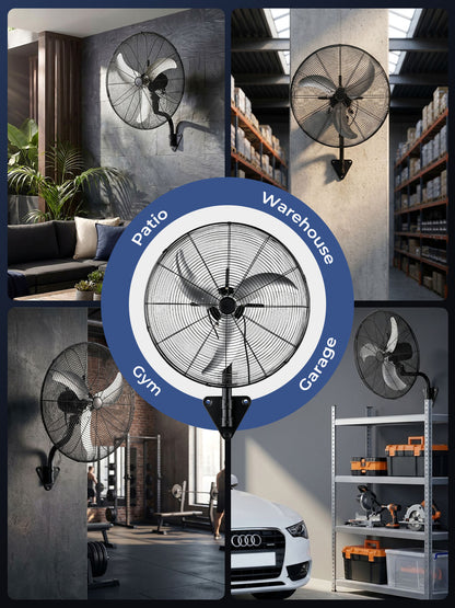 24 Inch Wall Mount Fan with Oscillation, 3-speed, IPX4 Waterproof, High-speed Industrial Wall Fan, Suitable for Garages, Homes, Warehouses Use. FOHERE