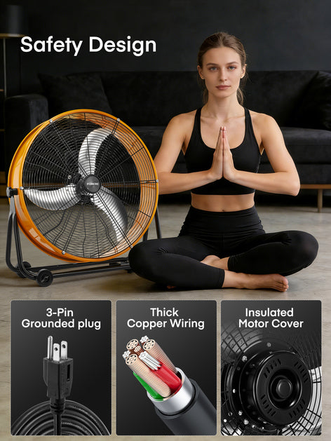 FOHERE 24 Inch High Velocity Industrial Drum Fan, 8100 CFM Heavy Duty Metal Floor Fan with Wheels, 360° Tilt 3-Speed Shop Fan, Portable Barn Fan with Wide Handle for Warehouse, Garage, Factory, Gym
