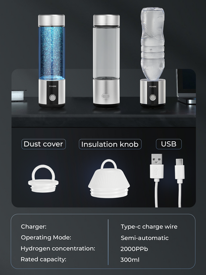 Wasserstoff-Wasserflaschen-Generator, bis zu 6000 PPB tragbare Wasserstoff-Wassermaschine aus Glas mit SPE/PEM-Technologie, tragbares Trinksystem mit 6 Stunden Retention BPA-freies, waschbares Trinkgefäß
