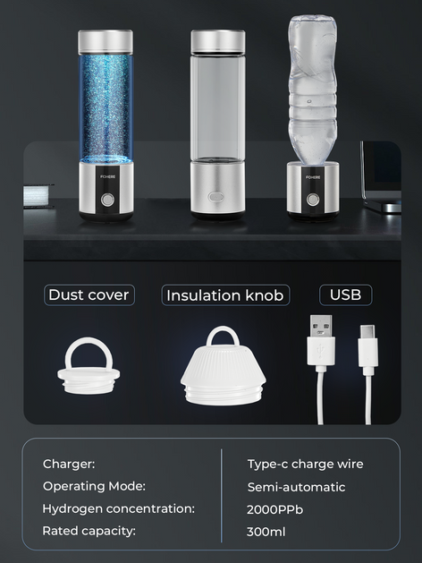 Hydrogen Water Bottle Generator, Up to 6000 PPB Glass Portable Hydrogen Water Machine with SPE/PEM Technology, Portable Hydration System 6-Hour Retention BPA Free Washable Drinkware