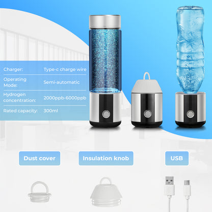 Wasserstoff-Wasserflasche mit tragbarem Anhängedeckel, bis zu 6000 PPB, auf jede Standard-Wasserflasche schraubbar für unterwegs – SPE/PEM-Technologie, wiederaufladbar, FDA-lebensmittelecht & FCC-zertifiziert