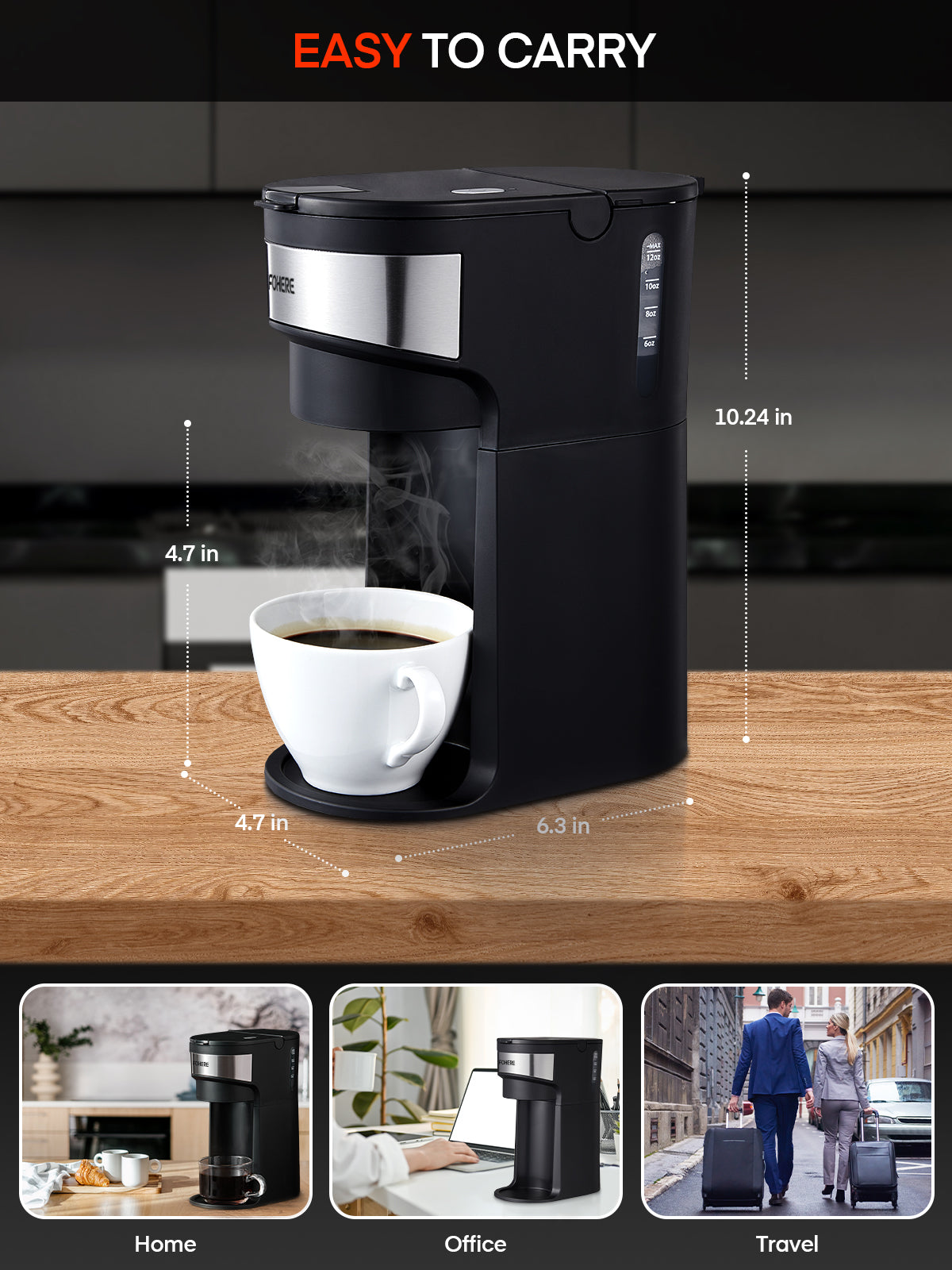 FOHERE Kaffeemaschine, Einzelportion, Eiskaffee und heißer Kaffeezubereiter für K-Pods & gemahlenen Kaffee