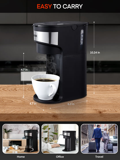 FOHERE Kaffeemaschine, Einzelportion, Eiskaffee und heißer Kaffeezubereiter für K-Pods & gemahlenen Kaffee