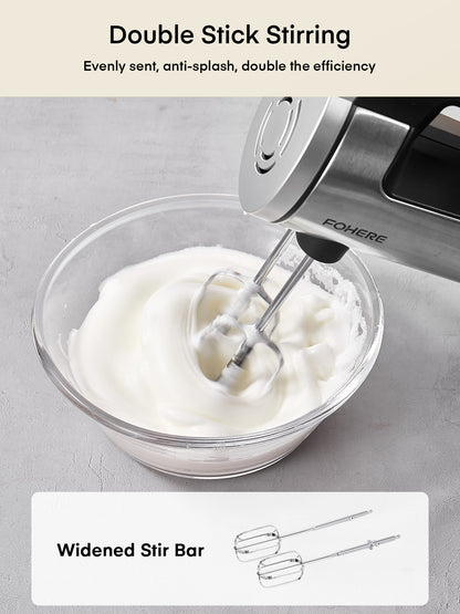 Handrührgerät elektrisch 6 Geschwindigkeiten 300 W Turbo Küchen-Handmixer Selbstkontrollierende Geschwindigkeit Edelstahl für einfaches Schlagen von Teig, Sahne, Kuchen