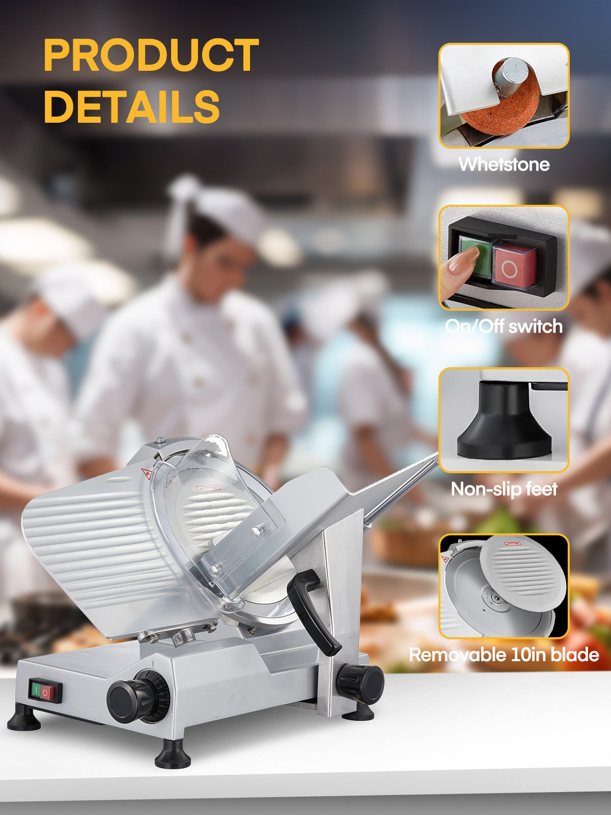 10.5 inch Commercial Meat Slicer, Electric Food Deli Slicer,240W Premium Chromium-plated Steel Blade, Semi-Auto Meat Slicer for Home Use