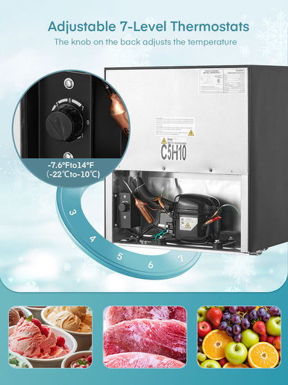 1.1 Cu Ft Mini Upright Freezer, Compact Countertop Freezer, 7-Level Thermostat, Quiet Operation, Reversible Door, Stainless steel