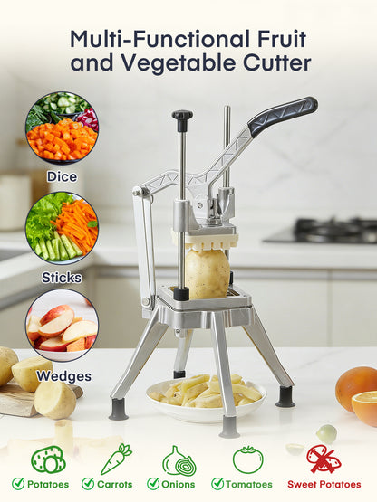 FOHERE Professioneller Gemüseschneider, mit 6-Keil-Schneider & 1/4″&3/8″&1/2" Klinge, Profi-Lebensmittelwürfler, Pommesschneider, Zwiebelschneider, Edelstahl für Tomaten, Paprika, Kartoffeln, Pilze