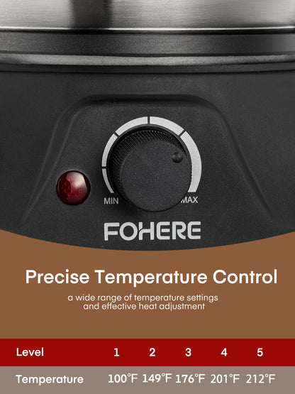 FOHERE Elektro-Fondueset mit 1500W Leistung Temperaturregelung für Käse, Schokolade, Öl und Brühe, 2L Antihaft-Elektro-Fonduetopf mit 8 Gabeln, 6 Tassen, Silber