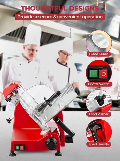FOHERE Fleischschneidemaschine Gewerblich 300W, 25,4 cm (10 Zoll) Elektrische Aufschnittmaschine, Premium Verchromtes Stahlmesser, Halbautomatische Fleischschneidemaschine für den gewerblichen Einsatz