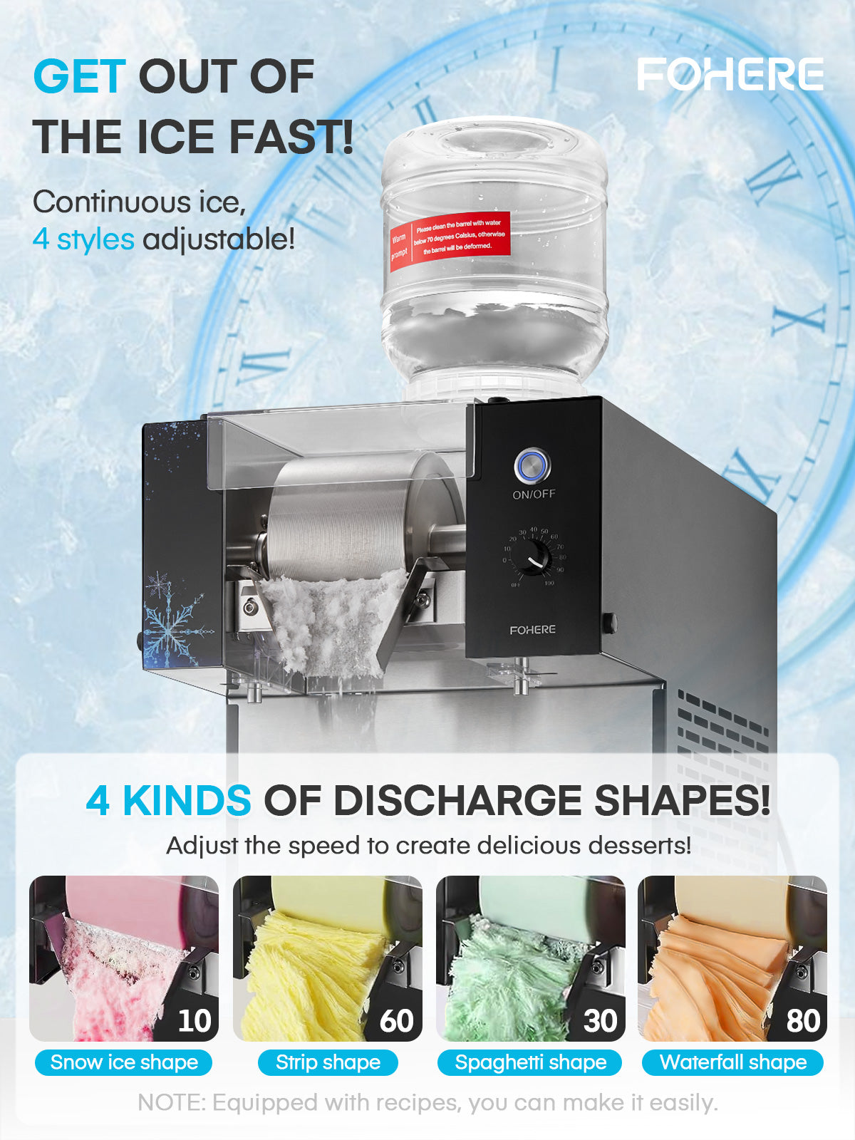 Schnee-Eis-Maschine, 80 kg/24h elektrischer Snow-Cone-Maker, lebensmittelechter Edelstahl