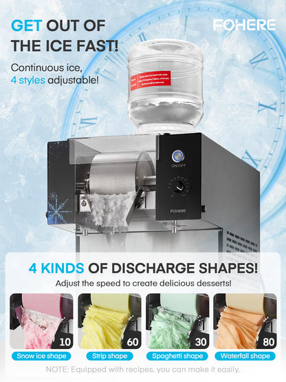Schnee-Eis-Maschine, 80 kg/24h elektrischer Snow-Cone-Maker, lebensmittelechter Edelstahl