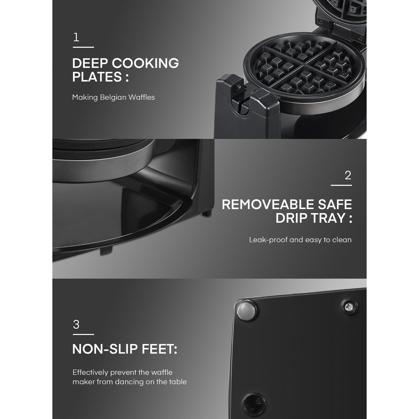 180° Flip Belgian Waffle Maker Iron, 1100W, Black/Silver