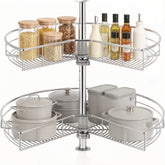 32" Kidney Lazy Susan Corner Cabinet Organizer, 2-Tier Adjustable Height Chrome Steel Shelves, 270° Rotating Tray