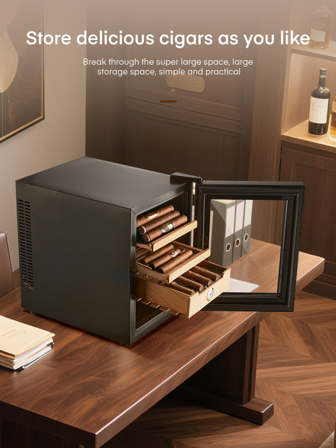 Electric Cigar Humidor for 280 Cigars, 33L Cigar Cabinet with Temperature Control, Spanish Cedar Wood Shelves, Digital Hygrometer, Gift for Men