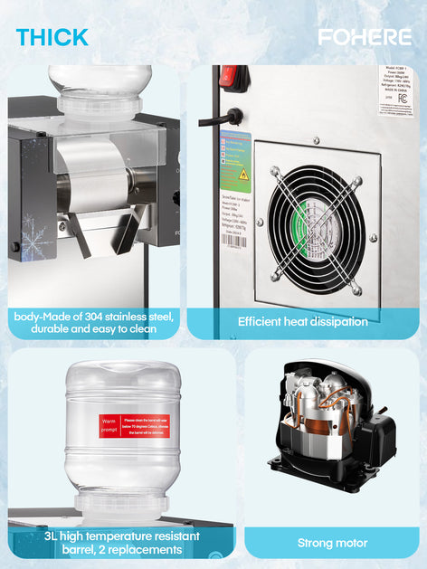 Snowflake Ice Machine, 176 LBS/24H Electric Snow Cone Maker, Food-Grade Stainless Steel