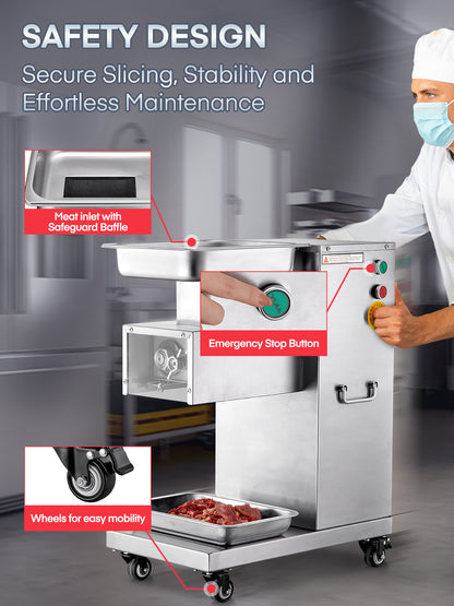 750W Professionelle Elektrische Frischfleisch-Schneidemaschine, 2,5mm Klinge, Abnehmbarer Fleischschneider, 300 kg/h, 110V Edelstahl Fleischschneider Häcksler Restaurant für Knochenloses Fleisch