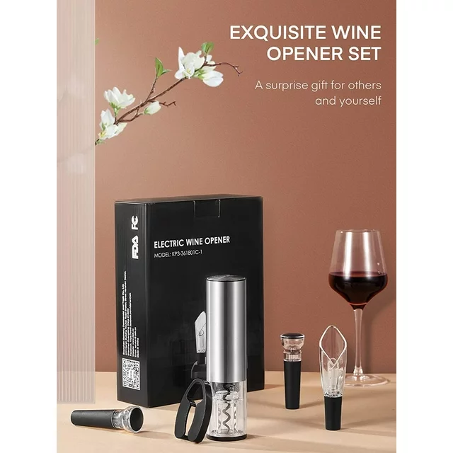 FOHERE Electric Wine Opener, Cordless Automatic Electric Wine Bottle Opener with Charging Base