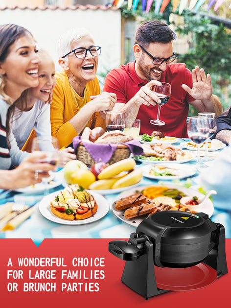 Waffle Maker, Belgian Waffle Maker Iron 180° Flip Double Waffle, 8 Slices, Rotating & Nonstick Plates, Removable Drip Tray, Cool Touch Handle, Red, 1400W
