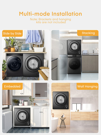 Wäschetrockner, 2.9 cu.ft FOHERE Tragbarer Kompakter Trockner, 1400W Ablufttrockner mit Sensor, 5 Auto-Trockenmodi, mit Abluftschlauch & Edelstahl Trommel, für Wohnung, Haus, Wohnheim-110V, Schwarz