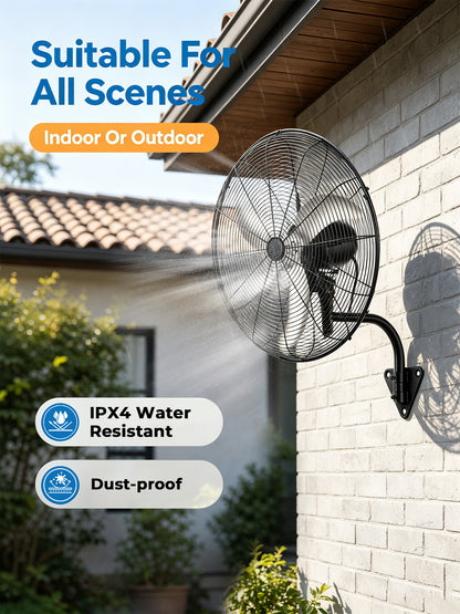 24 Inch Wall Mount Fan with Oscillation, 3-speed, IPX4 Waterproof, High-speed Industrial Wall Fan, Suitable for Garages, Homes, Warehouses Use. FOHERE