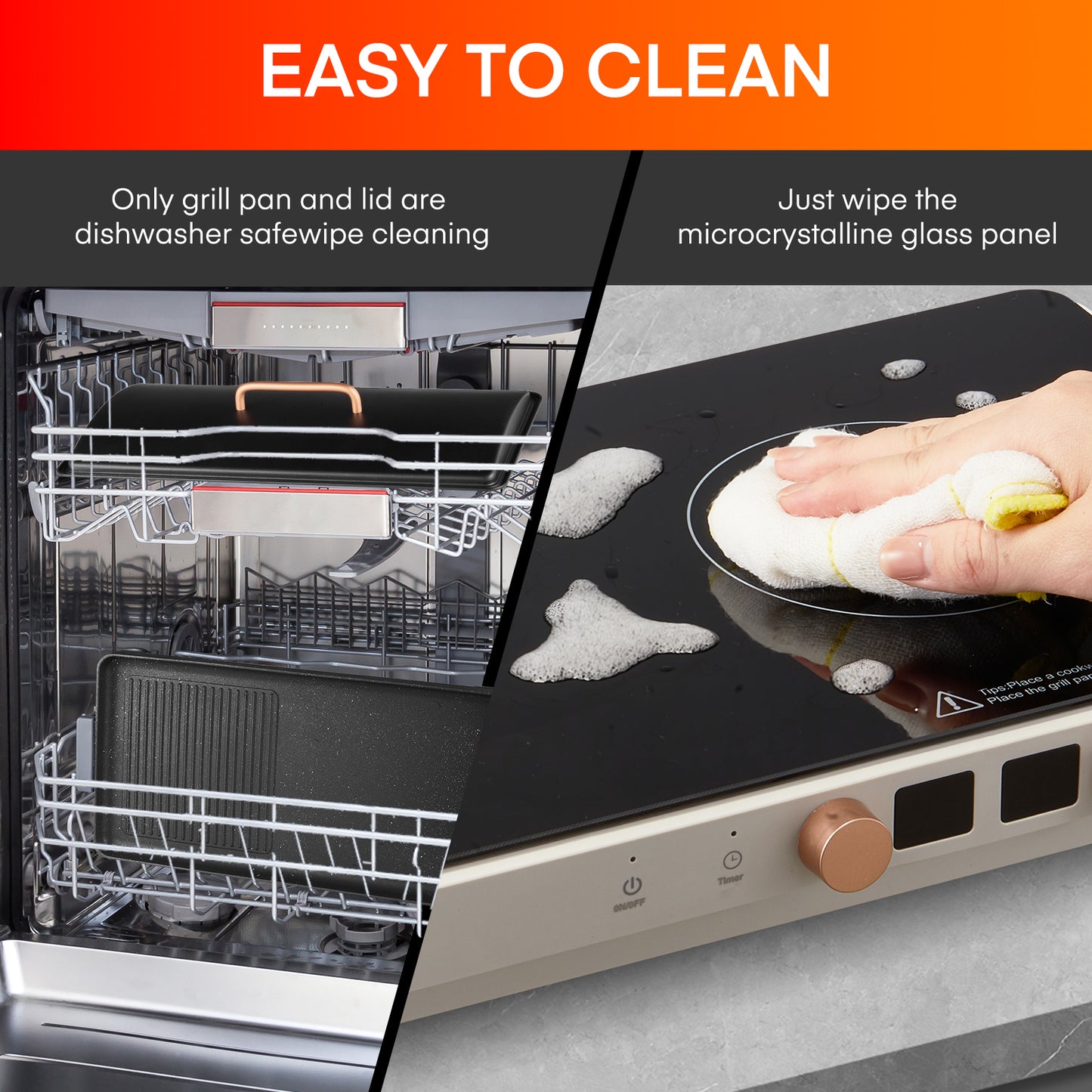 Induction Cooktop 2 Burners, Double Induction Hot Plate with Removable Cast Iron Griddle Pan Non-Stick, Independent Temperature Control, 8 Power Levels