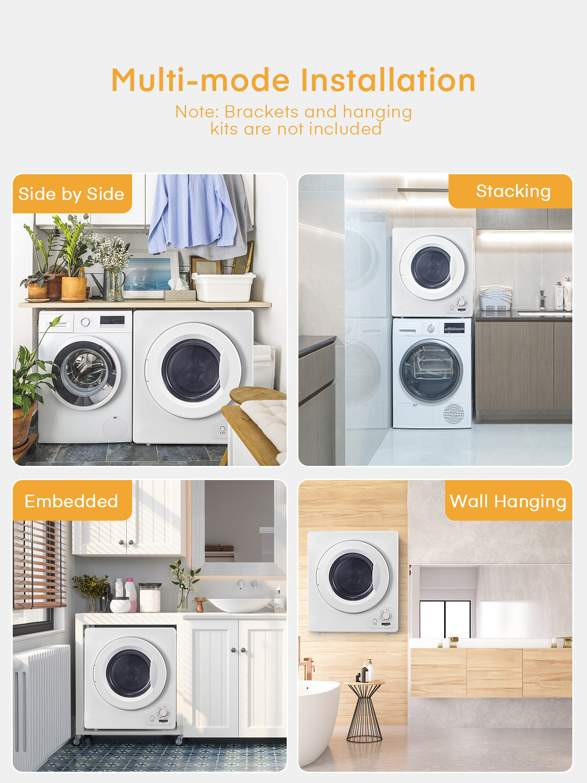 Wäschetrockner, 2,9 cu.ft FOHERE 1400W Abluft-Kondenstrockner, 5 Auto-Trockenprogramme, Weiß