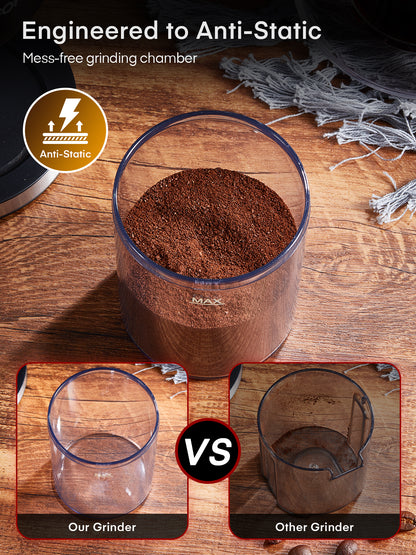 Antistatischer konischer Kaffeemühle FOHERE Verstellbare Gratschleifmaschine mit 35 präzisen Mahlgradeinstellungen, 2-12 Tassen-Timer, für Espresso, Filterkaffee, French Press, Schwarz