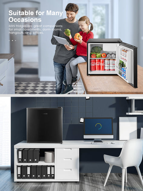 FOHERE 1.6 Cu. Ft Mini Refrigerator with Top Freezer, Single Door, 46L Capacity, Black